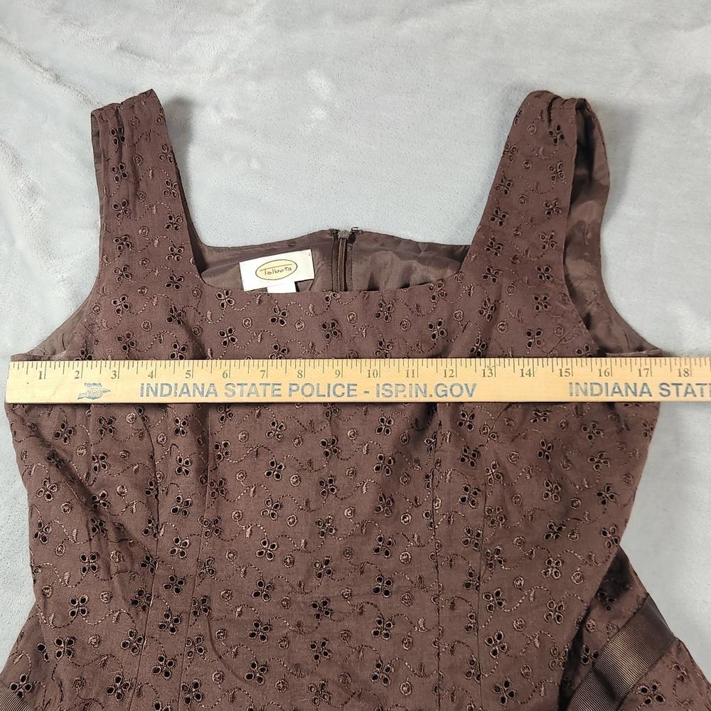 Talbots Brown Eyelet Embroidered Midi Dress Size 10 Classic Cottagecore Peasant - Picture 7 of 8